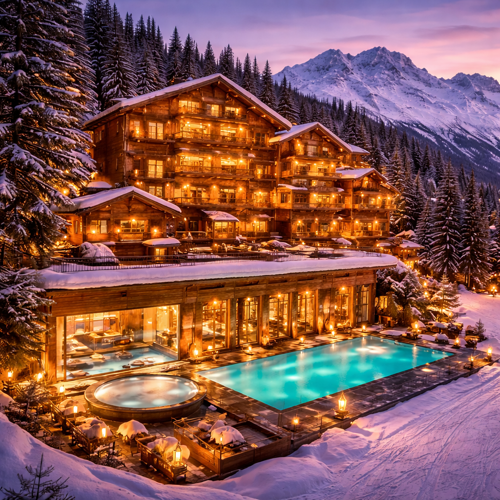 Hôtel 5 étoiles à Courchevel dans un chalet de luxe avec spa et vue montagne