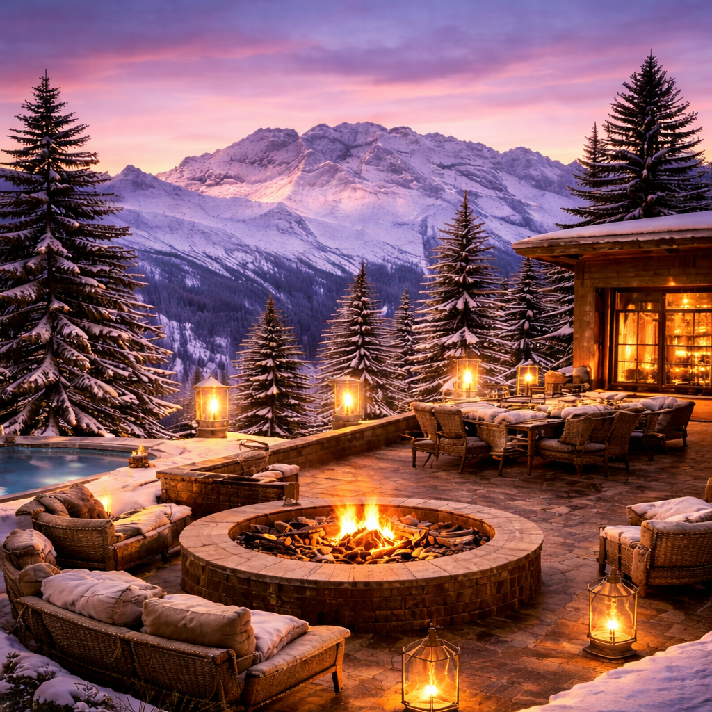 Hôtel 5 étoiles à Courchevel avec terrasse panoramique et vue sur les sommets enneigés