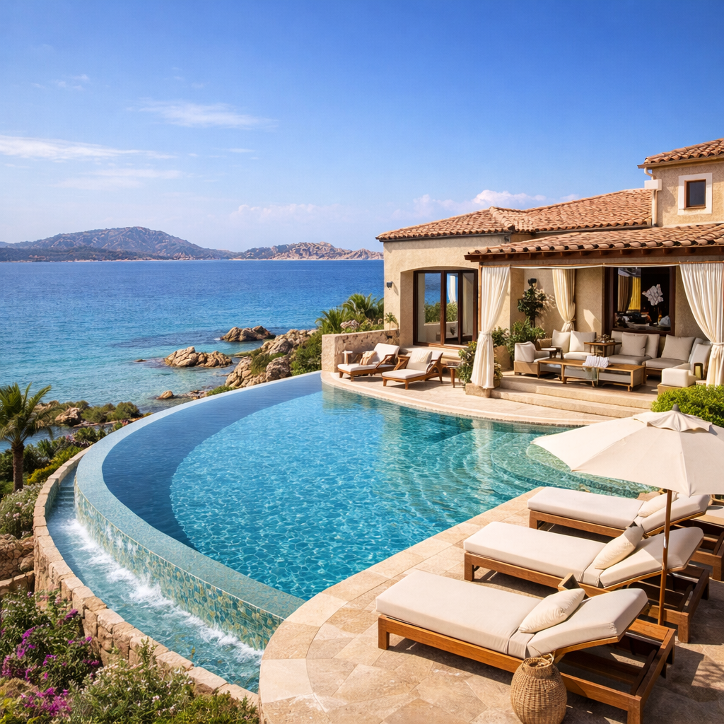 Resort 5 étoiles all inclusive en Sardaigne avec piscines, spa et vue mer