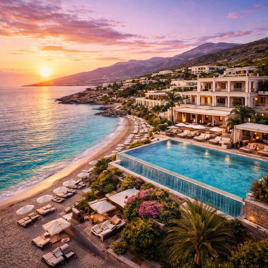 Resort 5 étoiles en Crète en bord de mer avec plage privée et piscine à débordement