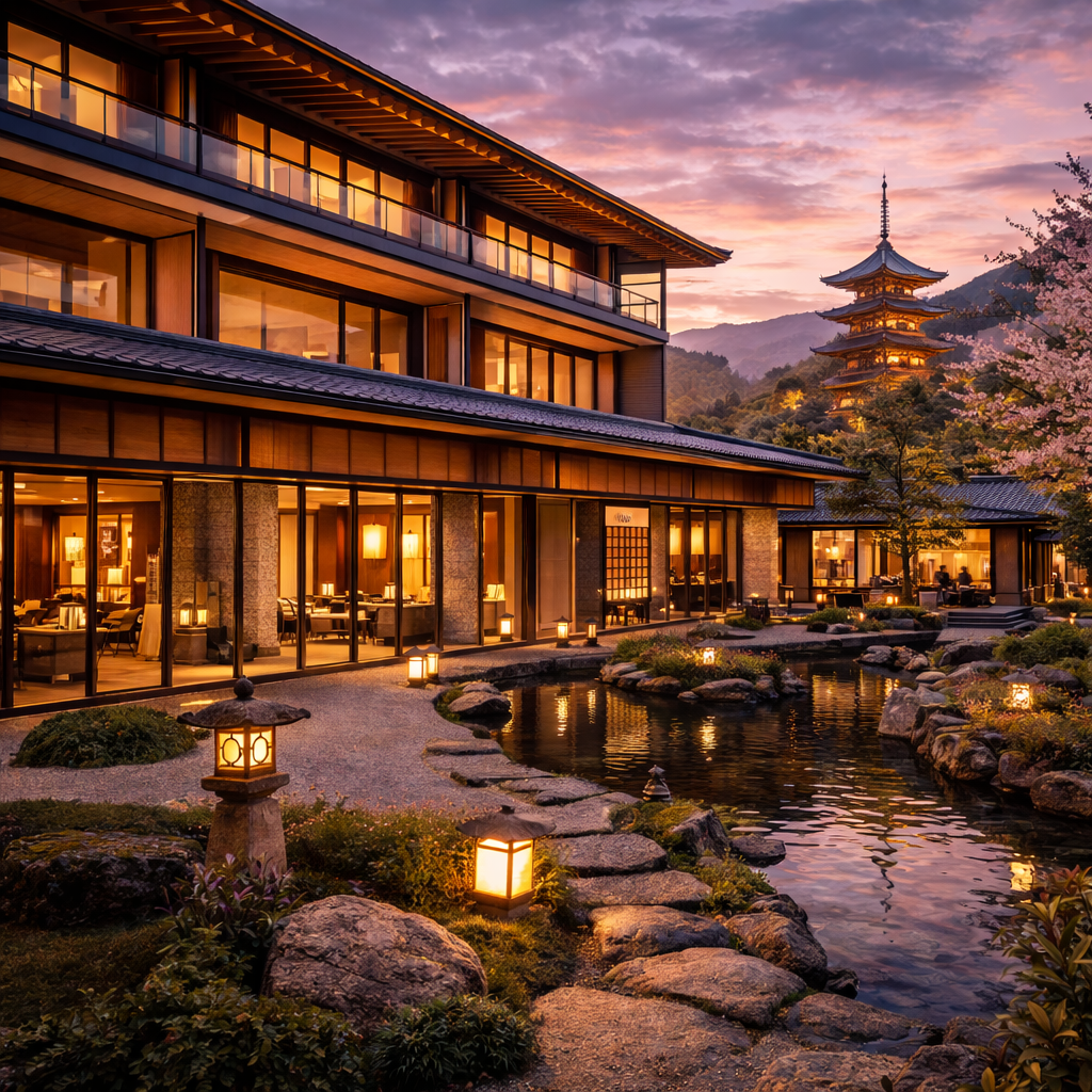 Ryokan de luxe 5 étoiles à Kyoto avec jardin zen et architecture traditionnelle