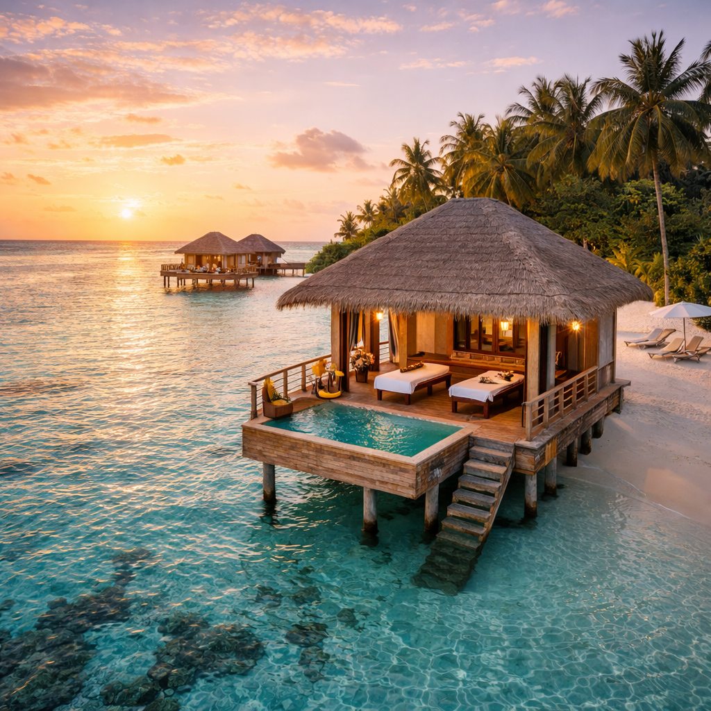 Hôtel 5 étoiles aux Maldives avec spa de luxe et plage privée