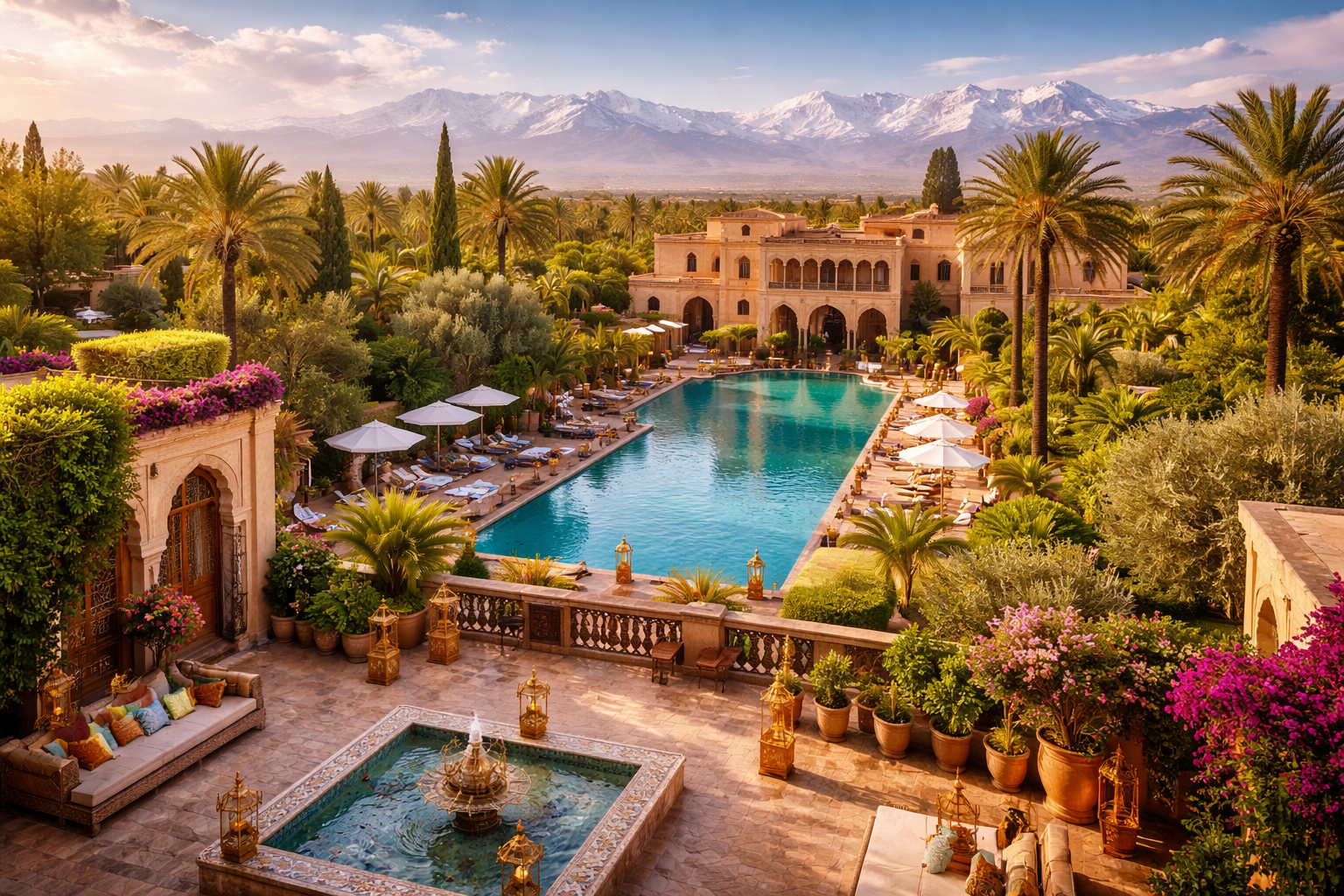 Hôtels 5 étoiles à Marrakech avec riads de luxe, palmeraie et montagnes de l’Atlas