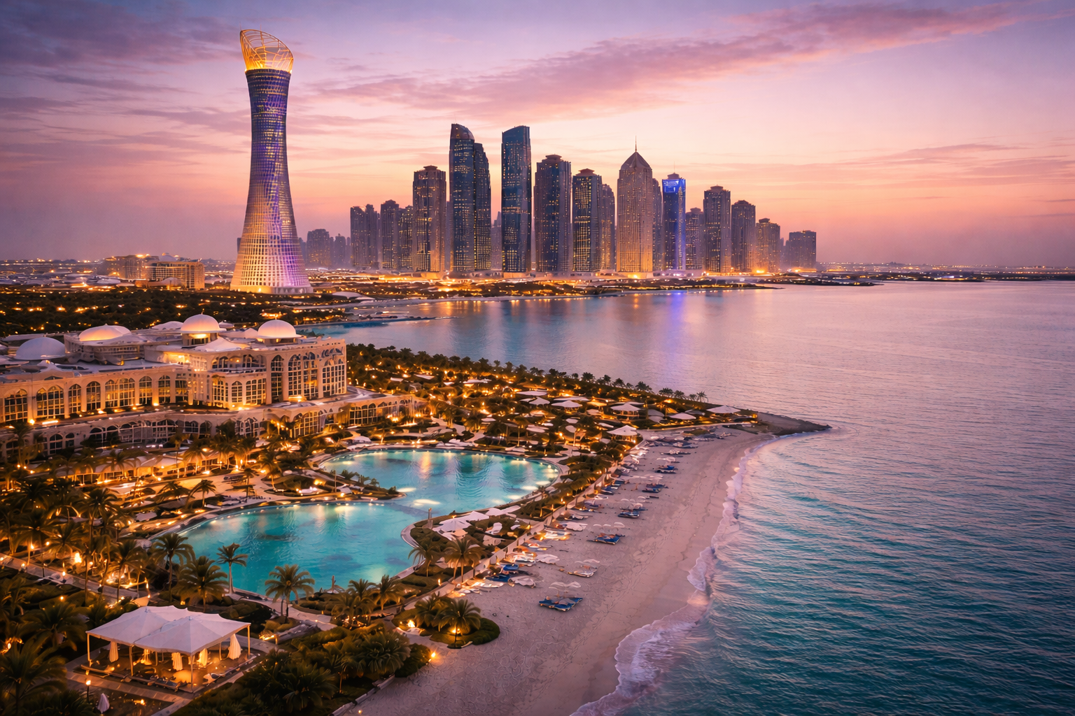 Hôtel 5 étoiles de luxe à Doha avec vue sur la skyline et la mer