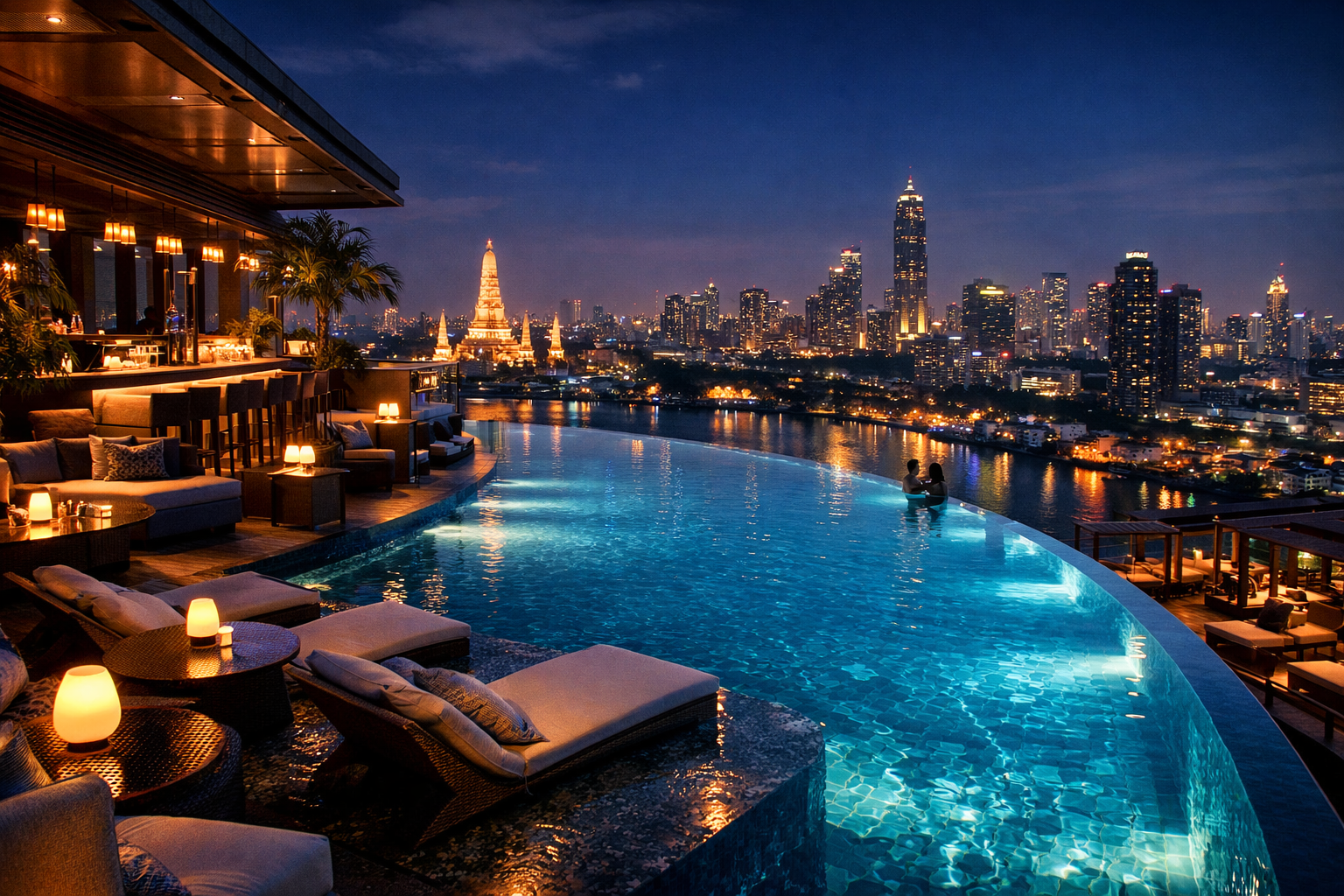 hotel luxe Bangkok skyline rooftop piscine