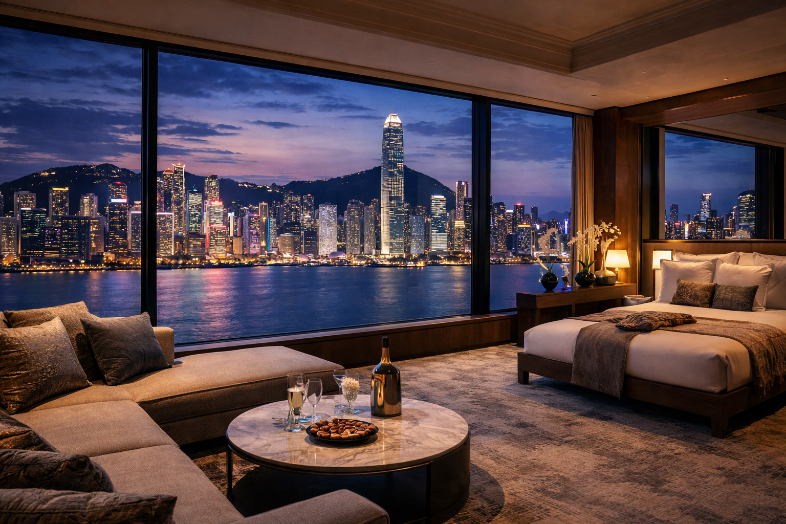 hotel luxe hong kong victoria harbour skyline nuit