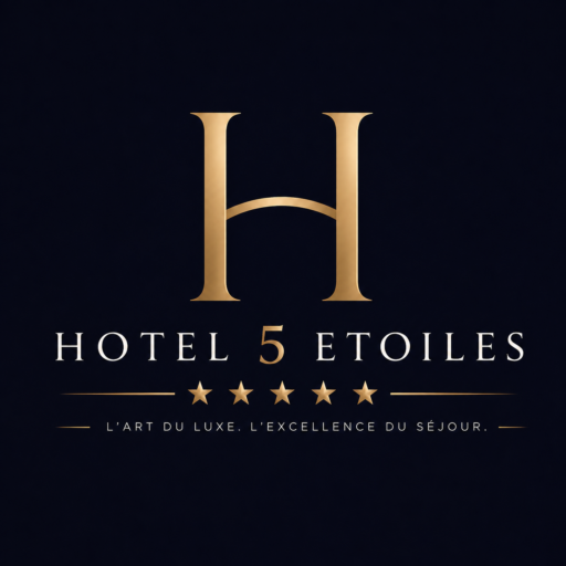 Logo officiel Hotel 5 Étoiles avec monogramme H doré sur fond bleu nuit, identité visuelle premium dédiée aux hôtels de luxe et séjours 5 étoiles.