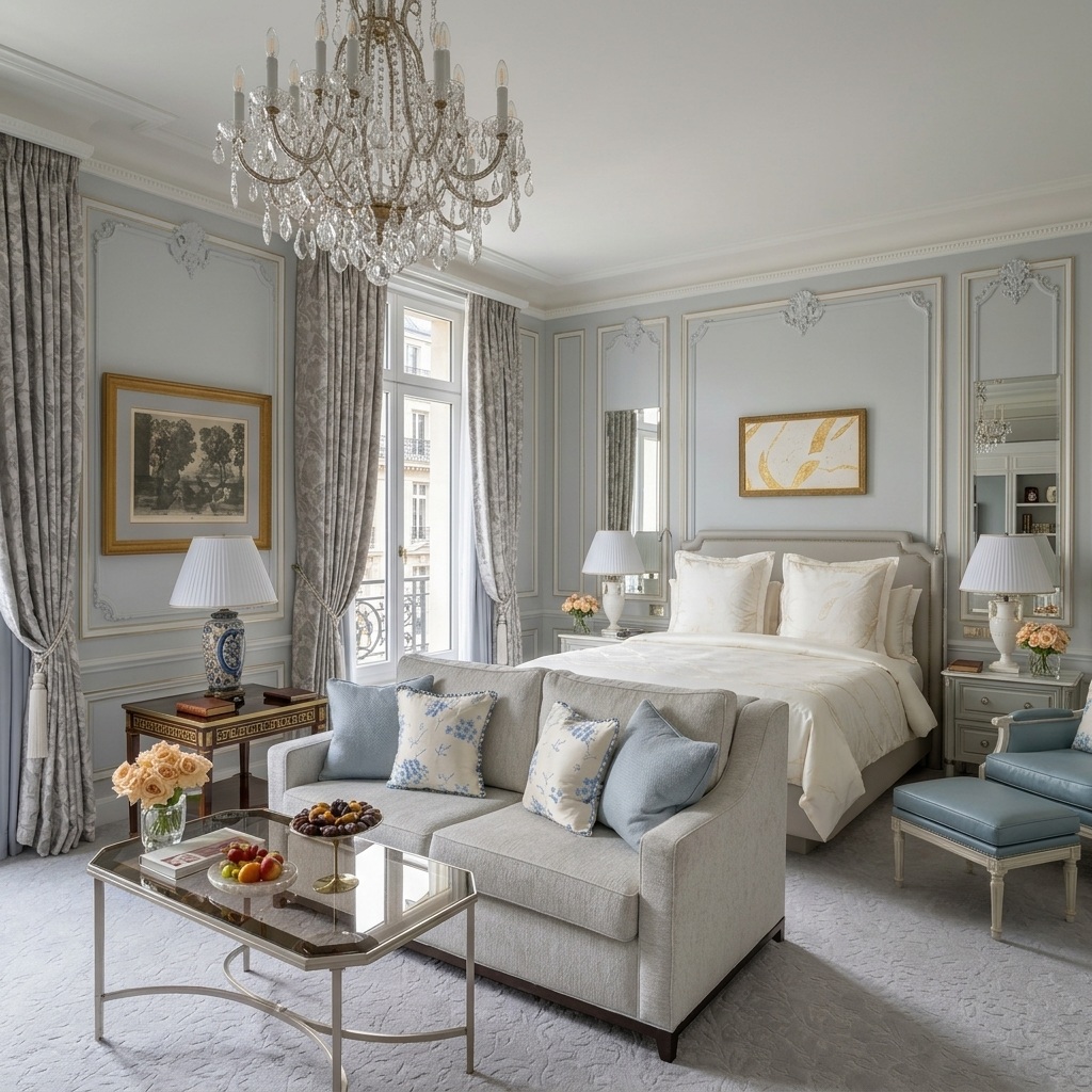 Suite de luxe illustrant le raffinement du Four Seasons George V Paris