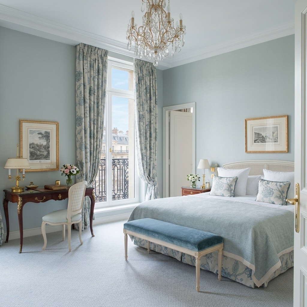 Chambre élégante de luxe illustrant l'univers du Bristol Paris