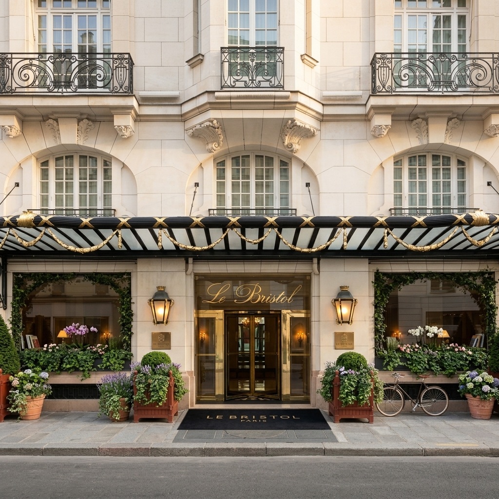 Façade et entrée du Bristol Paris rue du Faubourg-Saint-Honoré