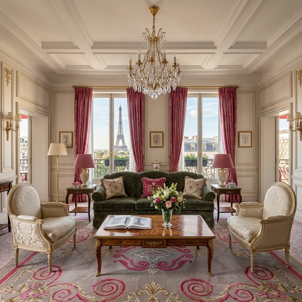 Suite de luxe illustrant une vue sur la tour Eiffel au Plaza Athénée Paris